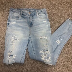 American Eagle Outfitters Women's Light Blue Ripped Skinny Jeans